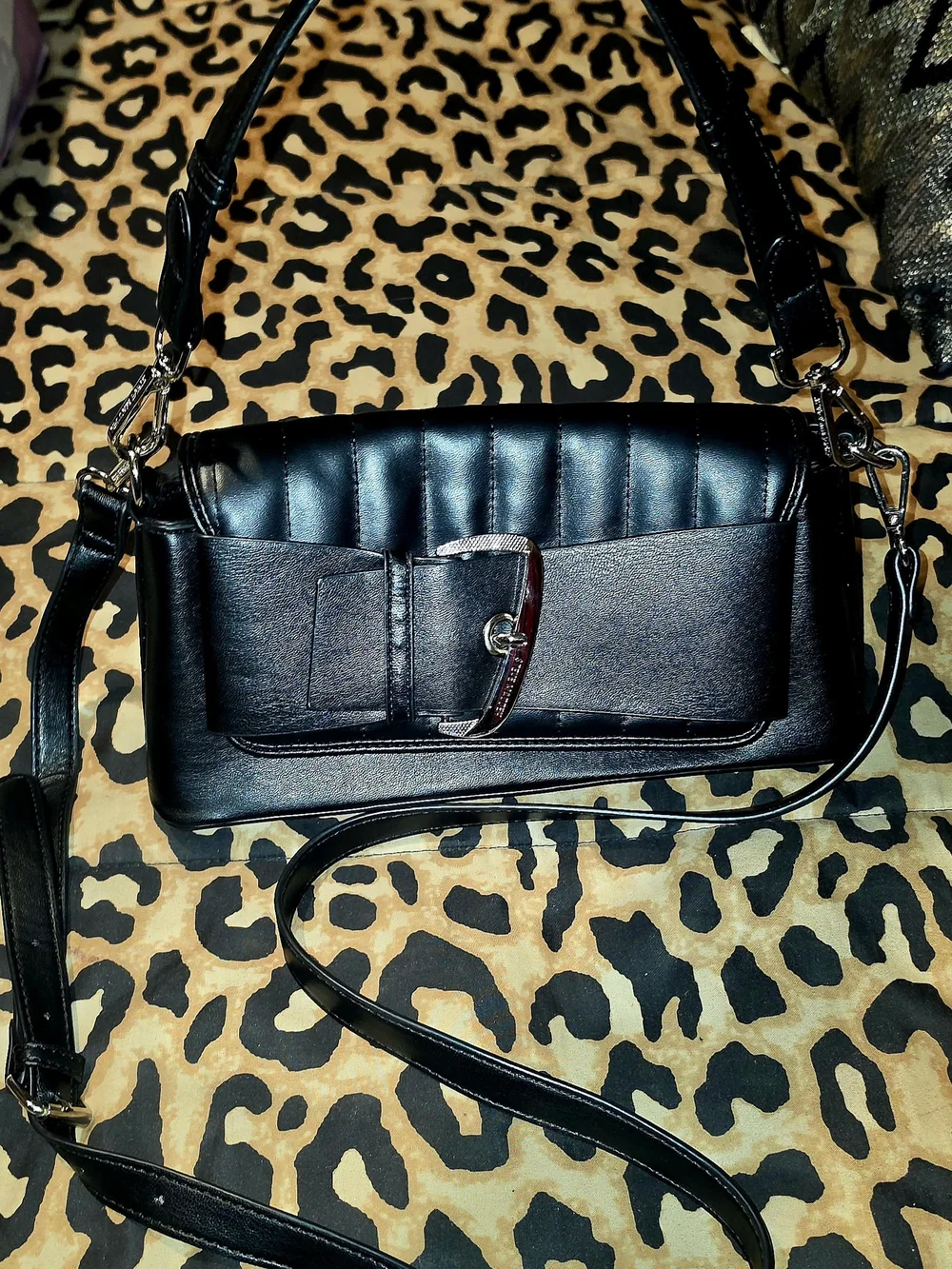 Steve Madden Black Quilted Shoulder Bag with Buckle Detail